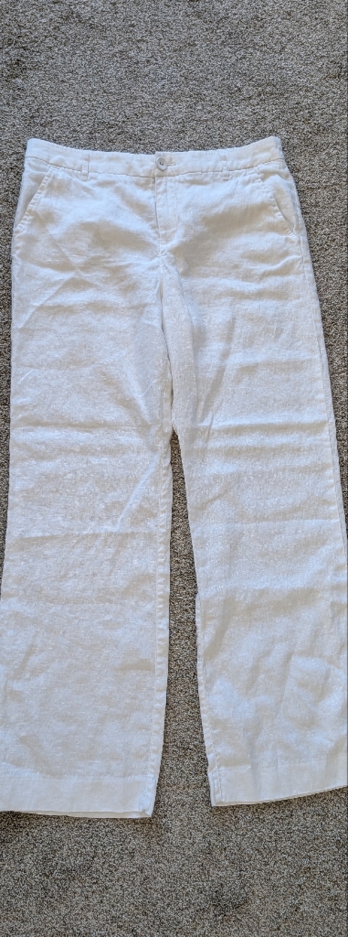 Garnet Hill 100% Linen Wide Leg Pants in White Size 8 | Gently Used